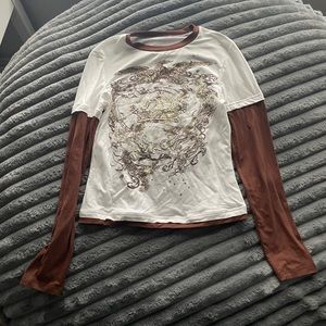 brown and white long sleeve shirt SIZE SMALL